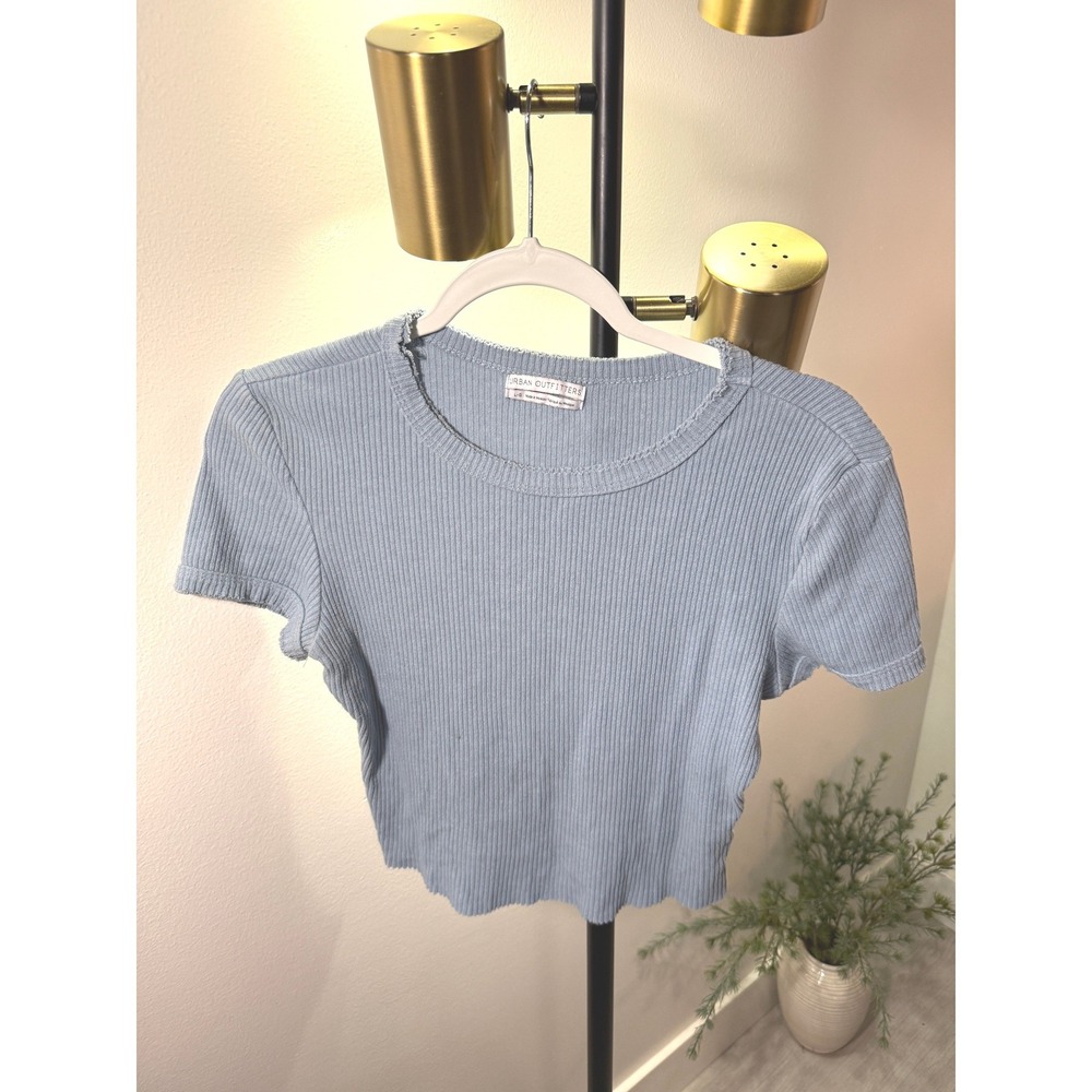 Urban Outfitters Dusty Blue Ribbed Baby Tee Short Sleeve Crew Neck Top L-G